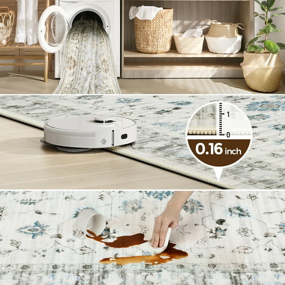 FENGGUIQU Area Rugs Washable Soft Non-Slip Low Pile Stain Foldable Carpet for indoor and outdoor Blue 95.89x119.87in
