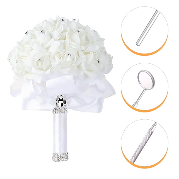 FENGGUIQU Silk Rose Bridal Bouquet with Sparkling Rhinestones, Elegant Wedding Ceremony Decoration, Perfect for Bride and Wedding Events