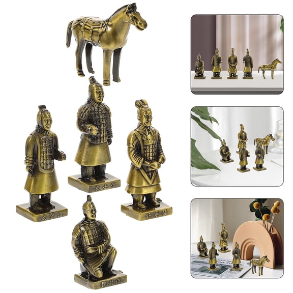 FENGGUIQU Assorted Color Alloy Terracotta Warriors Figurine for Home Office Decor Small Vintage Metal Craft 4.5 Inches