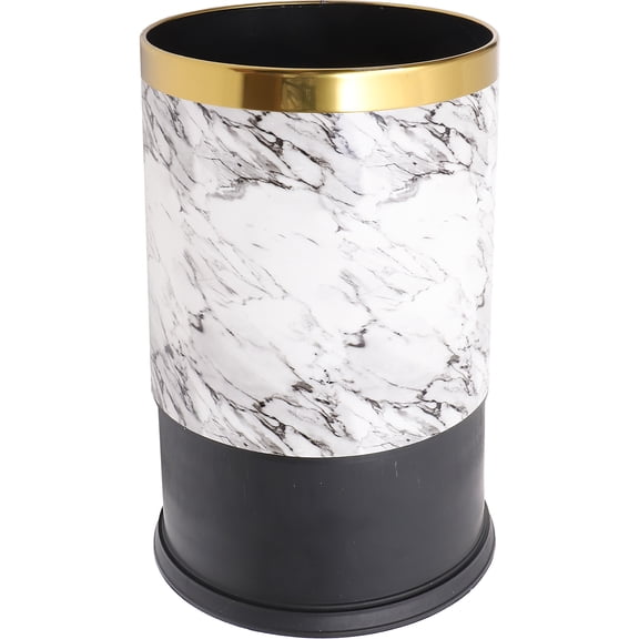 FENGGUIQU Marble Pattern Plastic Garbage Can with Double Layer Design for Home and Office Storage