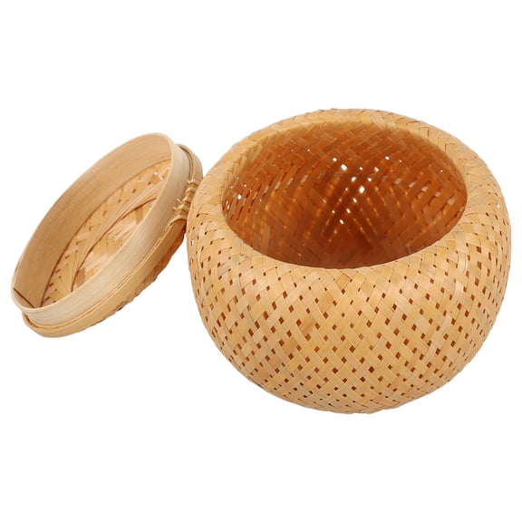 FENGGUIQU Natural Bamboo Jar with Lid Multi Purpose Storage Basket Khaki Color