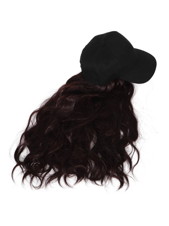 Black Duckbill Cap with Dark Brown Curly Hair Extension Sun Hat