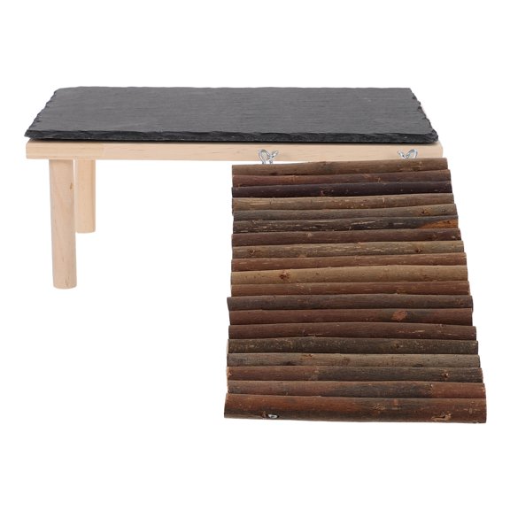 FENGGUIQU Bearded Dragon Basking Platform Wooden and Stone Black for Pets