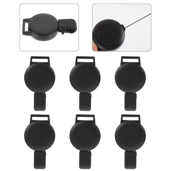 FENGGUIQU 6Pcs Portable Black Plastic Badge Holder Retractable Card Reel for Employees