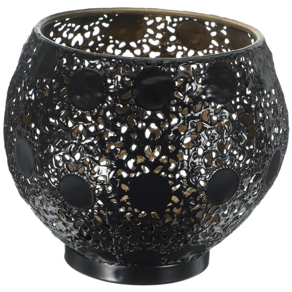 FENGGUIQU Black Metal Candlestick Holder Decorative Hollow Tealight Stand for Dining Table Centerpiece