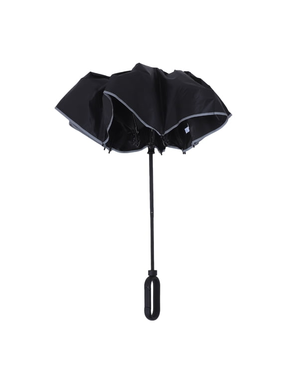 Black Ring Handle Umbrella with Hook Large Thick Canopy Lightweight Foldable for Outdoor Use