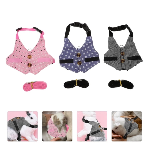 FENGGUIQU Small Pet Bunny and Leash Set, Comfortable Adjustable 3-Piece Assorted Colors for