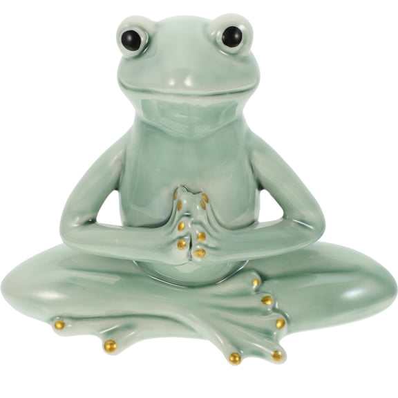 FENGGUIQU Ceramic Light Green Frog Tea Pet Ornament for Home and Office Tea Table Decoration