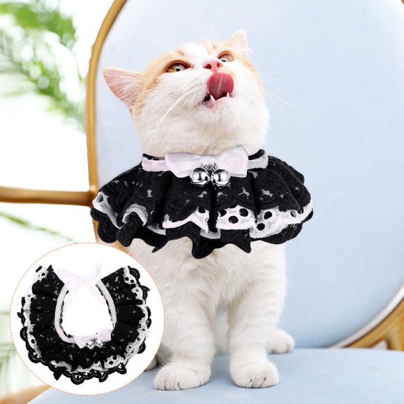 FENGGUIQU Cotton Lace Dog Bib with Wear Resistant Washable Bell Collar for Pets