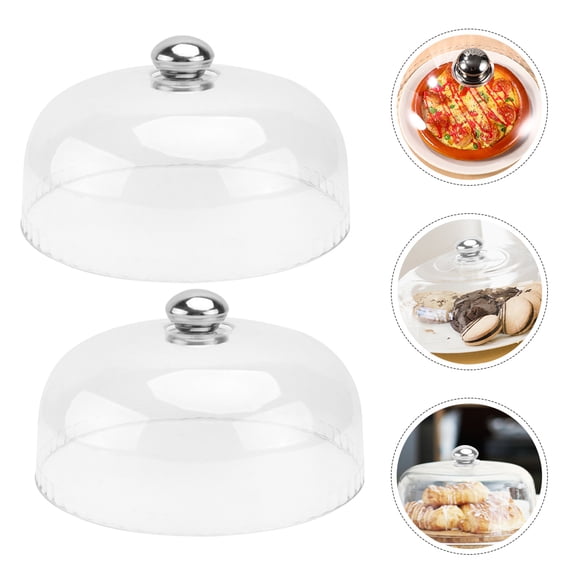 FENGGUIQU Stylish White Plastic Cake Dome with Stainless Steel Handle, 2Pcs