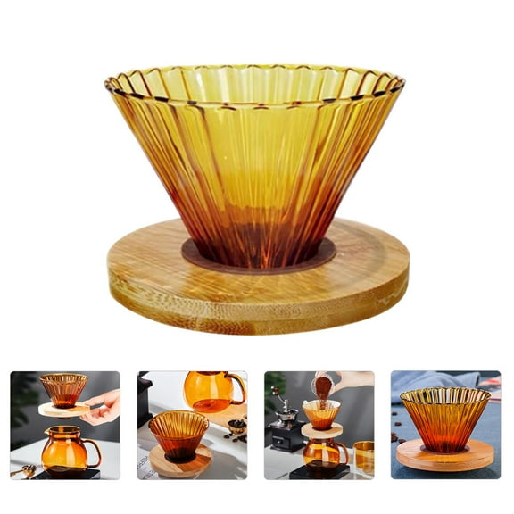 FENGGUIQU Coffee Filters Pour-over Coffee Dripper Glass Wood Simple Design For Coffee Lovers 1 Set