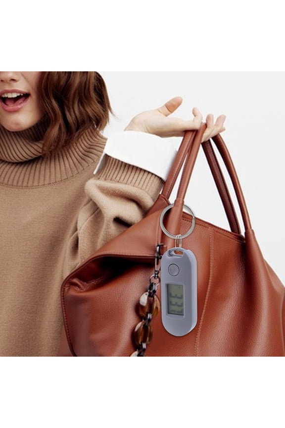 Compact Grey Plastic Digital Keychain Watch Silent Design for Sports and Backpacks