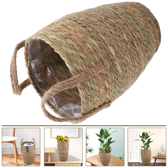 FENGGUIQU Decorative Plant Pots Indoor Khaki Synthetic Material Nordic Style Plants 1Set