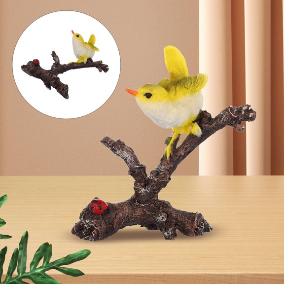 FENGGUIQU Yellow Resin Bird Figurine, Lifelike Design, Durable, Waterproof, Perfect for Fish Tanks and Gardens