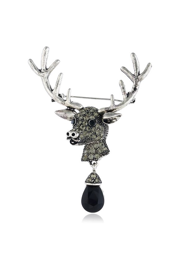 Deer Brooch Pin with Water Drop Pendant Elegant Vintage Clothing Lapel Accessory