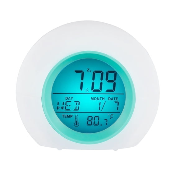 FENGGUIQU Digital Alarm Clock with Touch Light and Multifunction Display Battery Powered in White