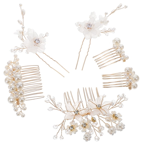 FENGGUIQU Elegant Vintage Golden Wedding Hair Comb Set with and Flower Design for Decoration 6pcs
