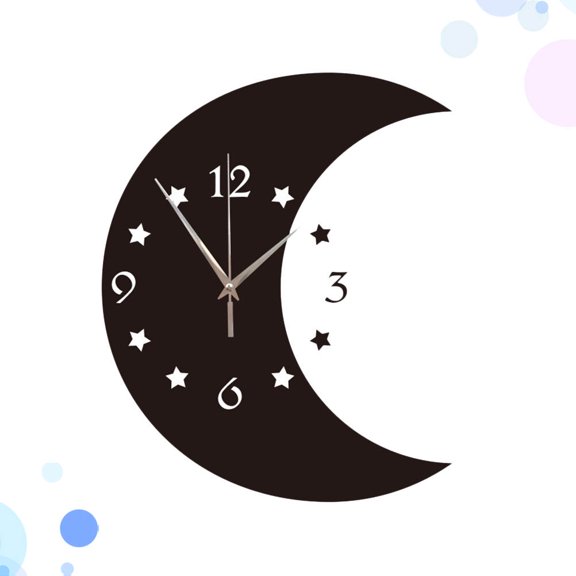 FENGGUIQU Fashionable Black Wall Clock Moon Star Design for Living Room Home Decor