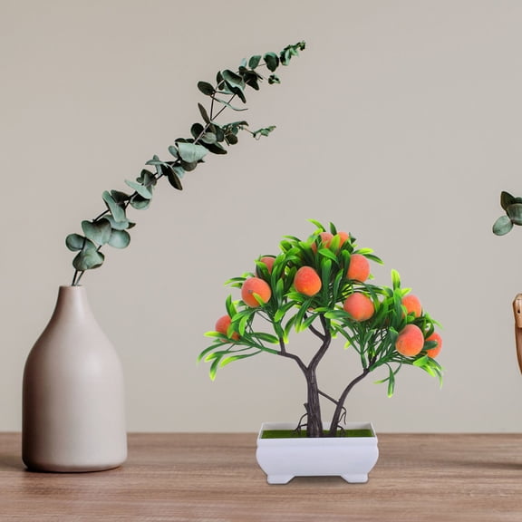 FENGGUIQU Faux Peach Tree Artificial Bonsai Potted Plant for Elegant Home and Office Decor