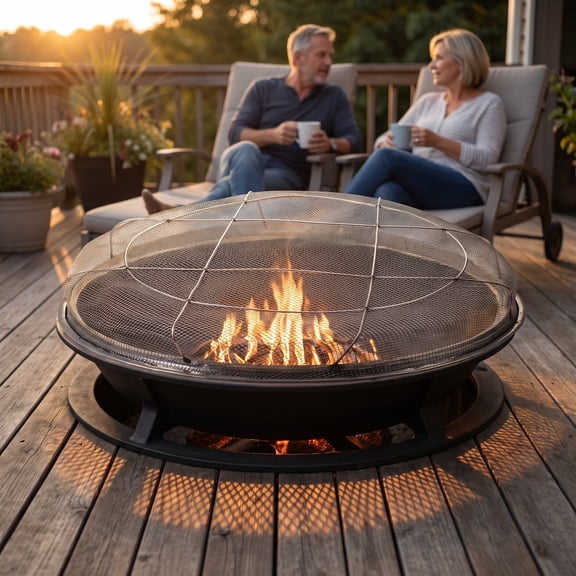 FENGGUIQU Fire Pit Screen: Outdoor Fire Pit Cap, Round Steel Mesh Spark Lid