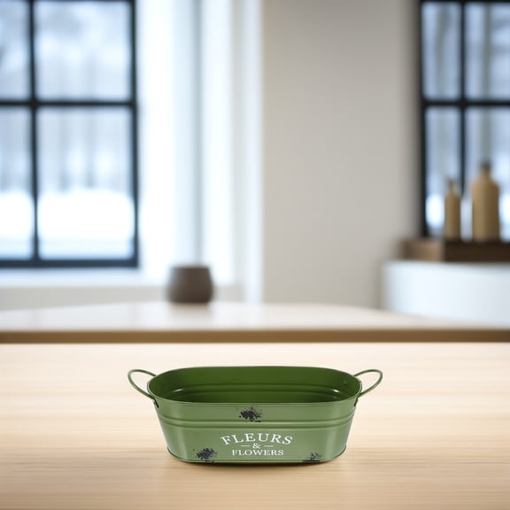 FENGGUIQU Flower Pot Planter Dark Green Vintage Oval Iron 1Set for Gardeners