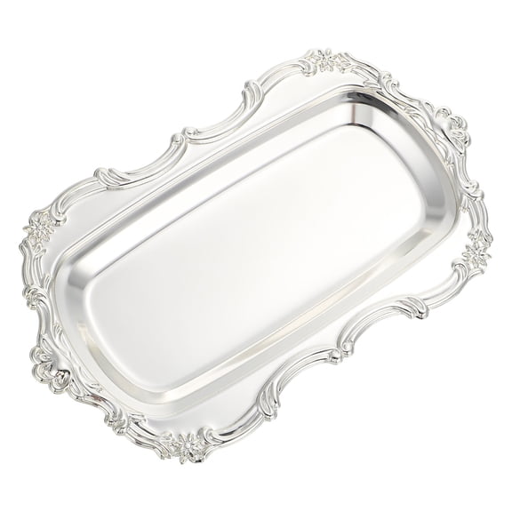 FENGGUIQU Stylish Plated Silver Multi Use Dessert Serving Tray for Cakes Fruits and Snacks with Anti Corrosion