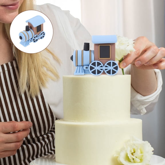 FENGGUIQU Funny Cake Topper Cartoon Train Cake Decoration Blue PVC 1Set for Birthday Party