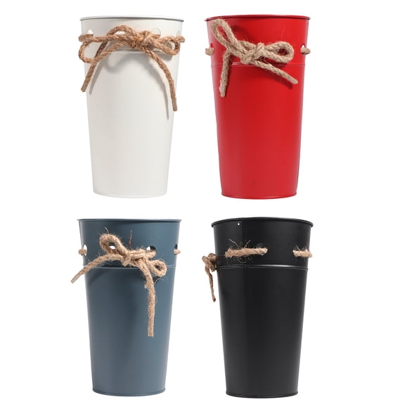 FENGGUIQU White Iron Pail Antique Style Bucket for Gardening, Home Utility, Outdoor Use and Storage