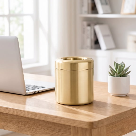 FENGGUIQU Golden 304 Stainless Steel Desktop Trash Bin for Clutter Control and Tidiness