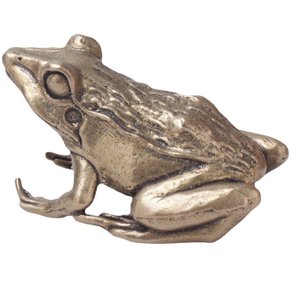 FENGGUIQU Golden Brass Yoga Frog Figurine Tea Pet Ornament for Living Room Tabletop Decor and Tea Set Accessories
