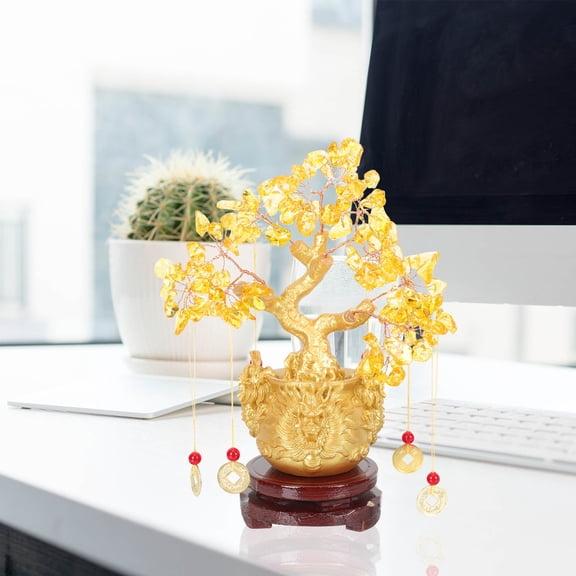FENGGUIQU Desktop Luck Tree Adornment Crystal Money Tree Golden 1Pcs