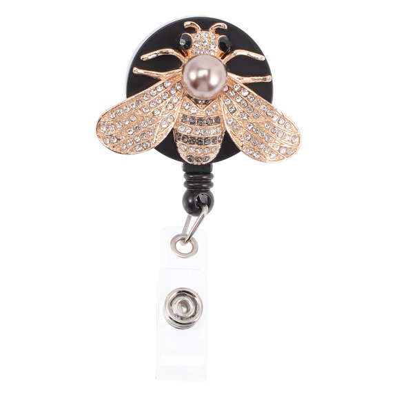 FENGGUIQU Golden Rhinestone Retractable Badge Holder for Key Card and Id Badge Convenient Use
