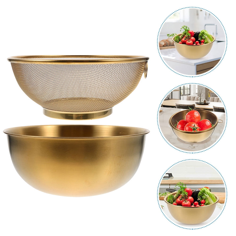 FENGGUIQU Golden Stainless Steel Fine Mesh Colander Strainer for Home Use, Ideal for Washing Fruits and Vegetables, 1 Set - Walmart.com