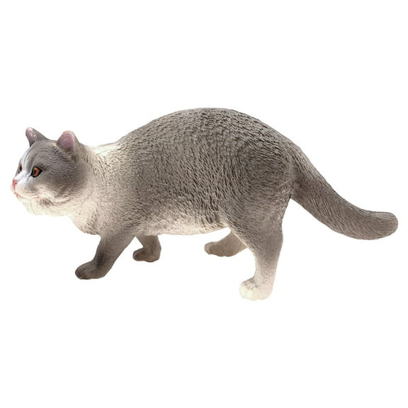 FENGGUIQU Grey Simulation Cat Figurine for Decoration Realistic Desktop Animal Sculpture