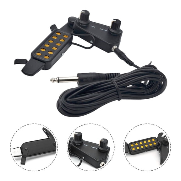 FENGGUIQU Acoustic Guitar Sound Hole Pickup Set in Black with Adjustable Volume and Tone Controls for Enhanced Sound