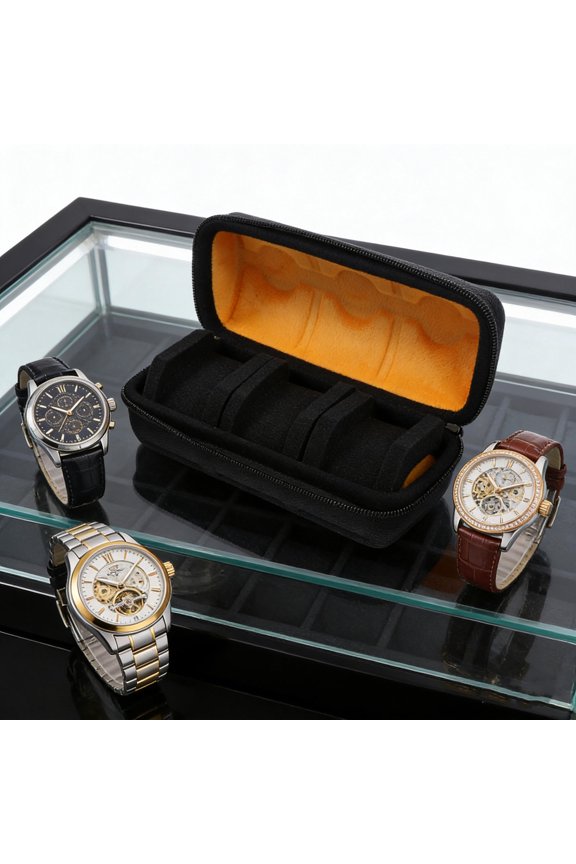 Hard Shell Watch Storage Box with Scratch Resistant Interior and Multi Slot Organizer