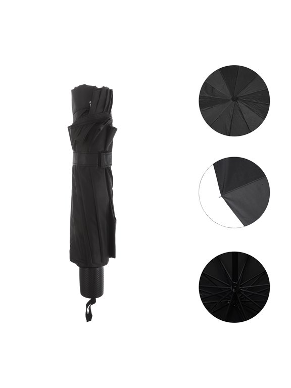 Business Black Manual Folding Umbrella, Windproof Large Rainproof Travel Umbrella for Men and Women