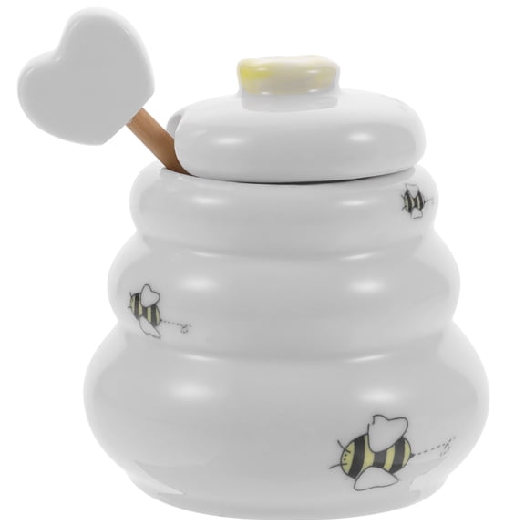 FENGGUIQU Ceramic Honey Jar with Dipper - Honey Storage Container Set for Kitchen and Table Use, 1 Piece