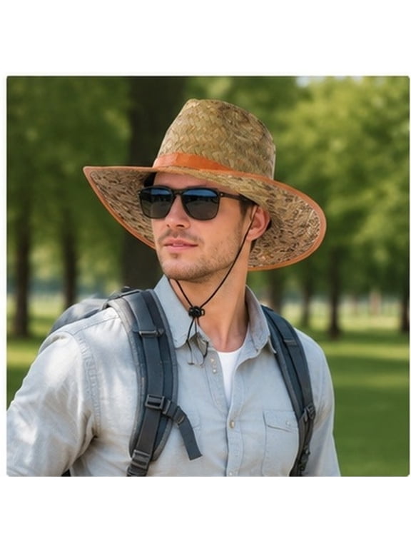Mens Beach Hat Wide Brim Durable Straw Material Olive Green Comfortable Fit for Fishing Trip