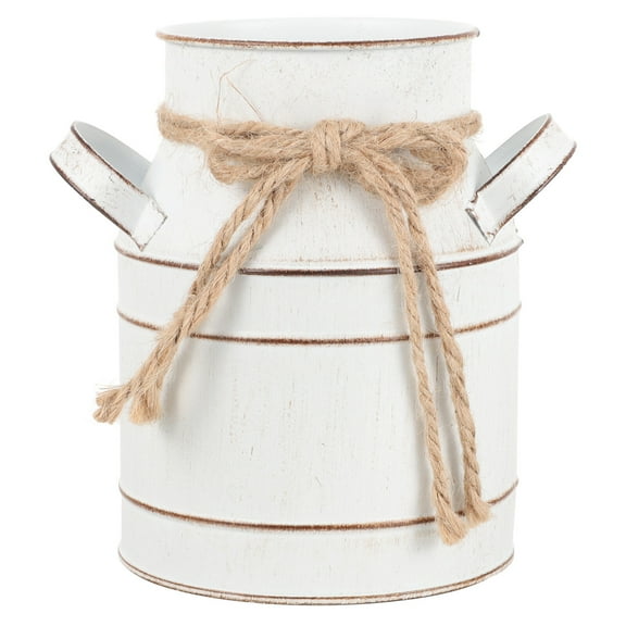 FENGGUIQU White Vintage Metal Flower Bucket with Handle Rustic Planter for Home Decor and Storage