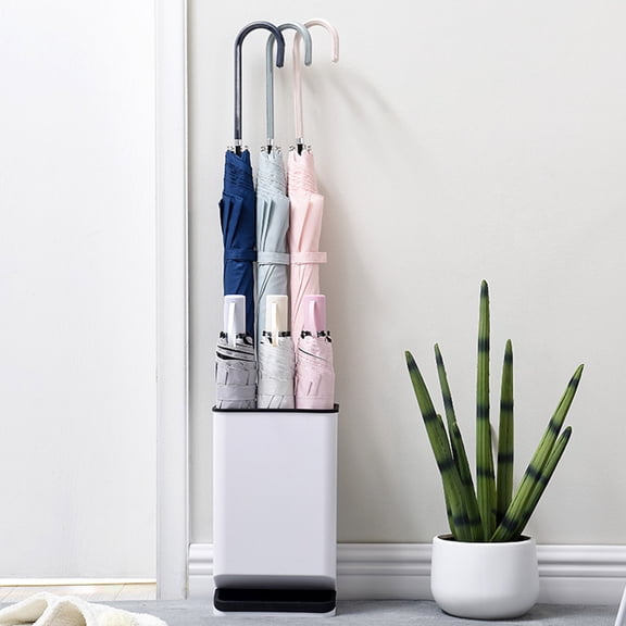 FENGGUIQU Minimalist Black Umbrella Holder Rack with Leakproof Base and Six Umbrella Storage Slots