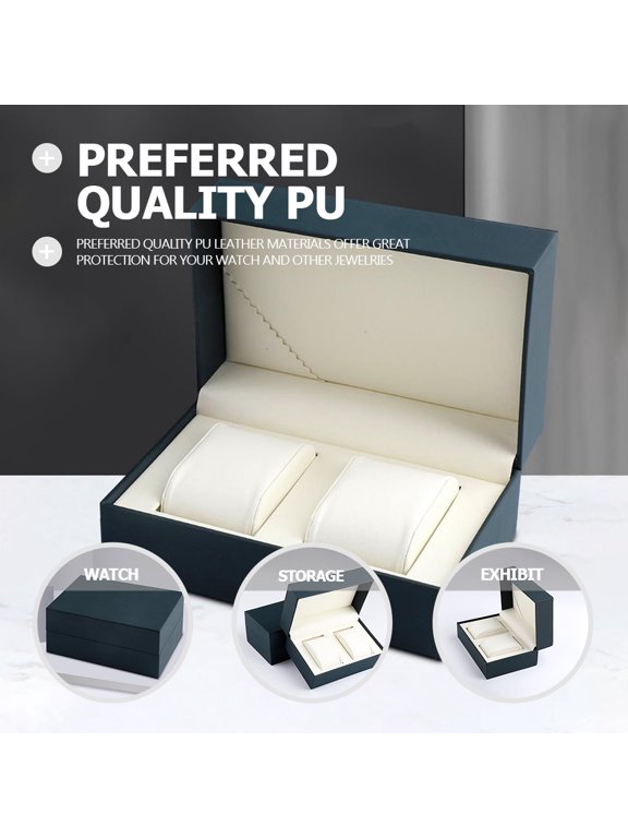 Multi-Functional Dark Blue PU Watch Box for Couples Quiet Lid and Durable Construction