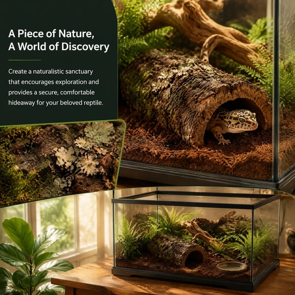 FENGGUIQU Reptile Hide Cave Naturalistic Brown Tree Trunk Hollow Log for Gecko Lizard