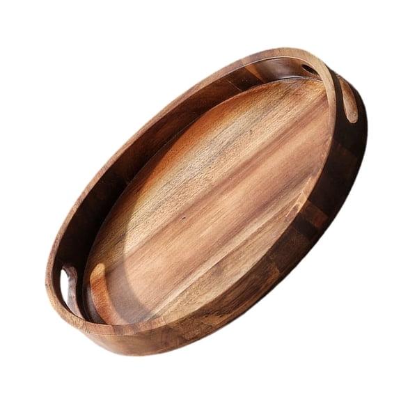 FENGGUIQU Natural Wood Oval Serving Tray Heat Resistant Wood Platter for Kitchen and Dining Use