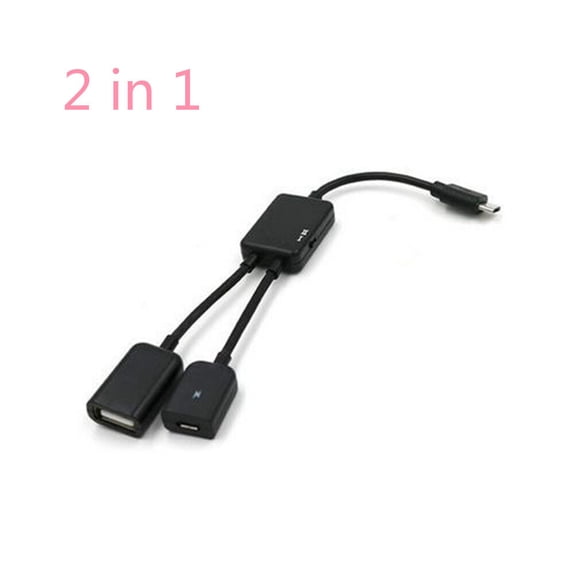 FENGGUIQU Otg Cable Converter 2 in 1 Black USB for Charging and File Transfer