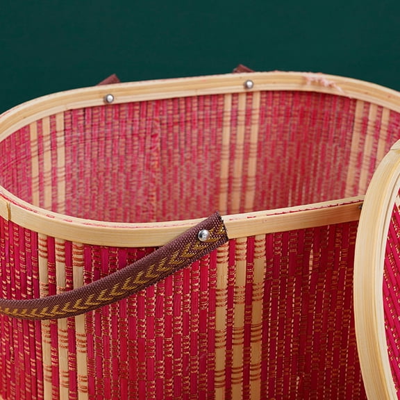 FENGGUIQU Oval Storage Basket Red Woven Organizer for Home, Kitchen, Bathroom, Office and More - 1 Piece