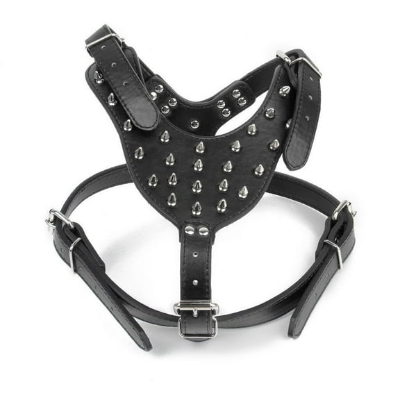 FENGGUIQU PU Dog Harness with Heavy Duty Metal D Ring and Breathable Soft Lining for Terrier Black