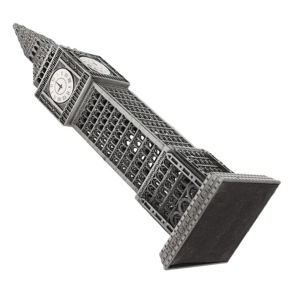 FENGGUIQU Vintage Plated Silver Metal Clock Tower for Living Room Tabletop Decor
