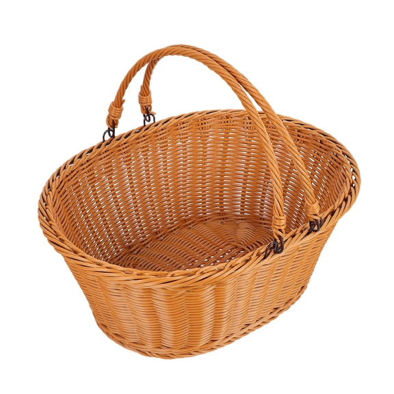 FENGGUIQU Brown Rattan Style Portable Storage Basket 11.8x9.8x5.1 Inches Plastic Organizer for Home, Office, and Multifunctional Use