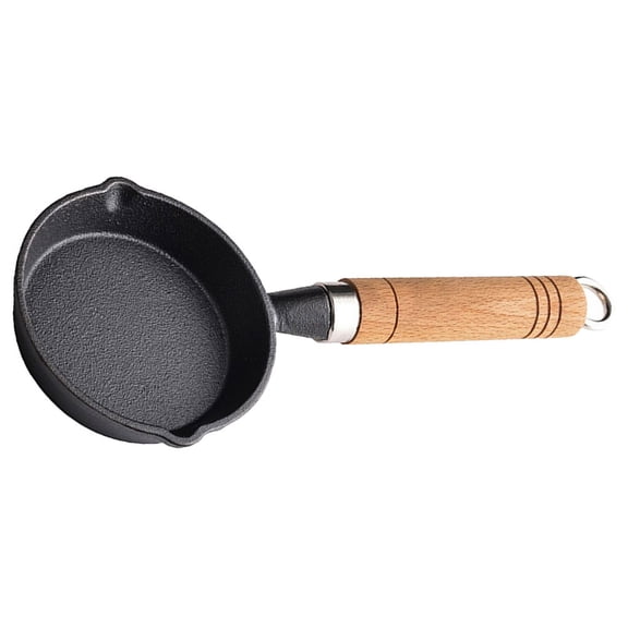 FENGGUIQU Small Egg Frying Pan, Non-Stick, Black, Wood Handle, Multi-Use, for Storage